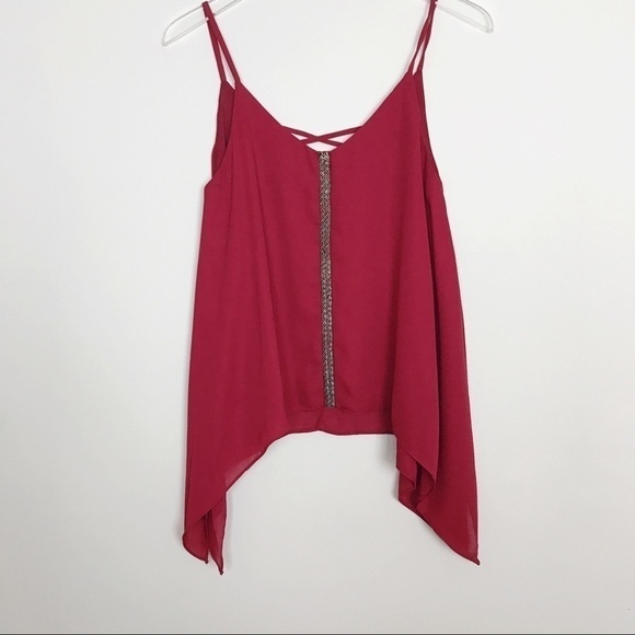 Emmelee beaded dark red tank cross straps hi-lo S - Picture 1 of 8